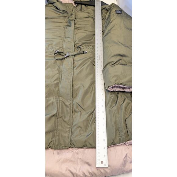 Reebok Reversable Parka Coat Wm 2X Puffer Hooded Cinch Waist Winter Olive Pink - Picture 7 of 15